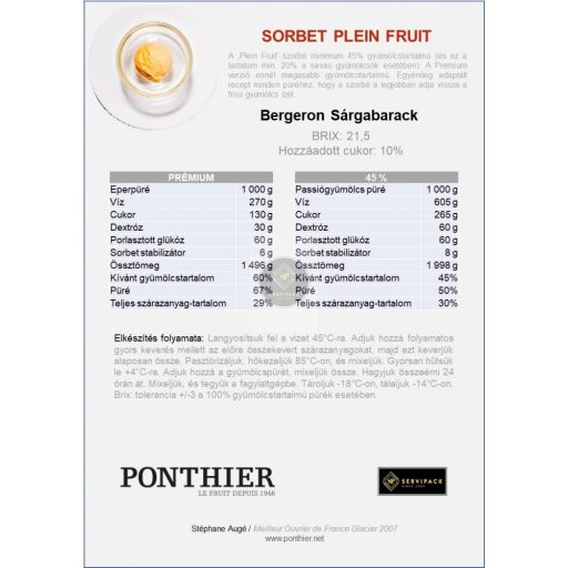 PONTHIER Sárgabarackpüré, gyorsfagyasztott - 1kg