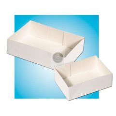   Fehér téglalapalapú papír süteményes doboz, tető nélküli 240x150x50mm, x100db